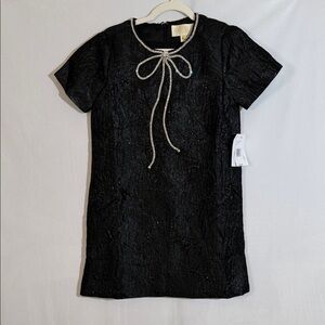 NWT Mestiza Ainslee Crystal Bow Mini Shift Dress Size 2 Black